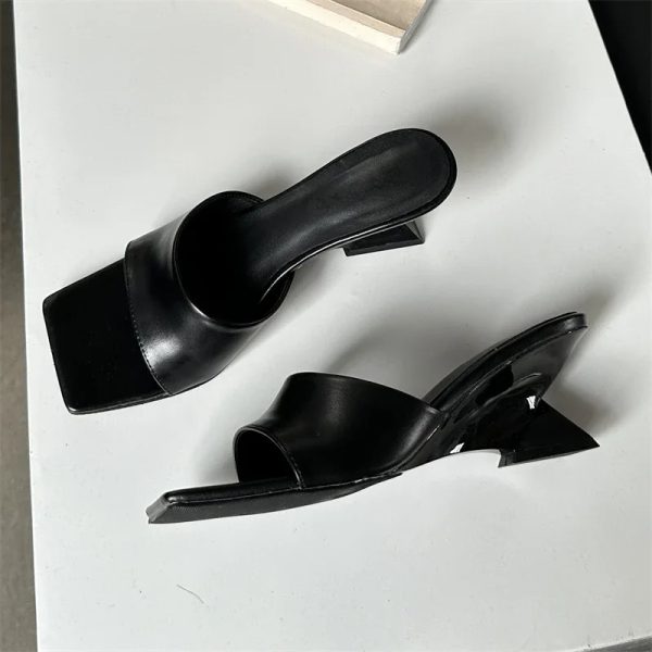 Classic Square Toe Design Concise Wedges High Heels Slippers - Image 2