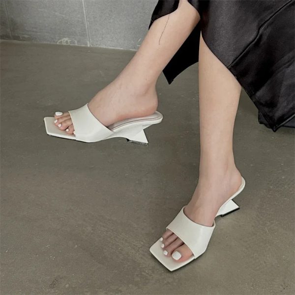 Classic Square Toe Design Concise Wedges High Heels Slippers - Image 3