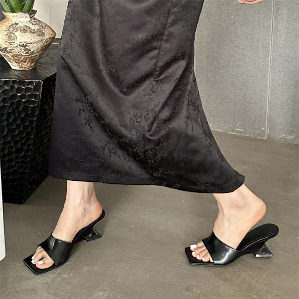 Classic Square Toe Design Concise Wedges High Heels Slippers - Image 5