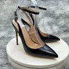 Cross Lace-up Fashion Leather Stiletto Pointed Toe Straps Thin Heel Pumps - Image 3