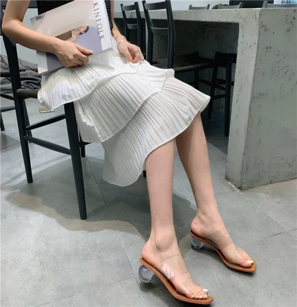 Crystal Ball Design Low Heel Fashion PVC Transparent  Peep Toe Sandals