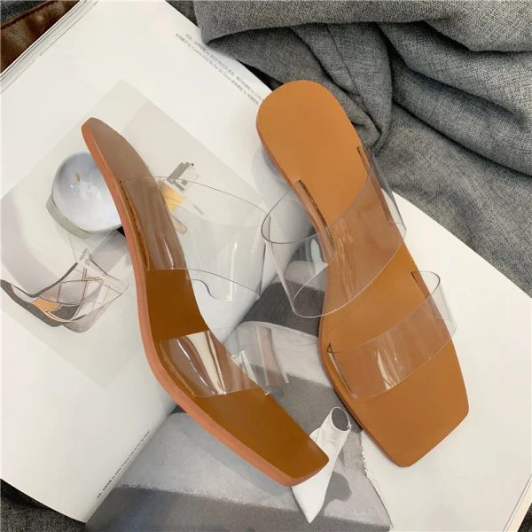 Crystal Ball Design Low Heel Fashion PVC Transparent  Peep Toe Sandals - Image 2