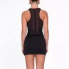 Deep V-Neck And Waist Tie Sleeveless Sheer Bodycon Mini Dress - Image 3