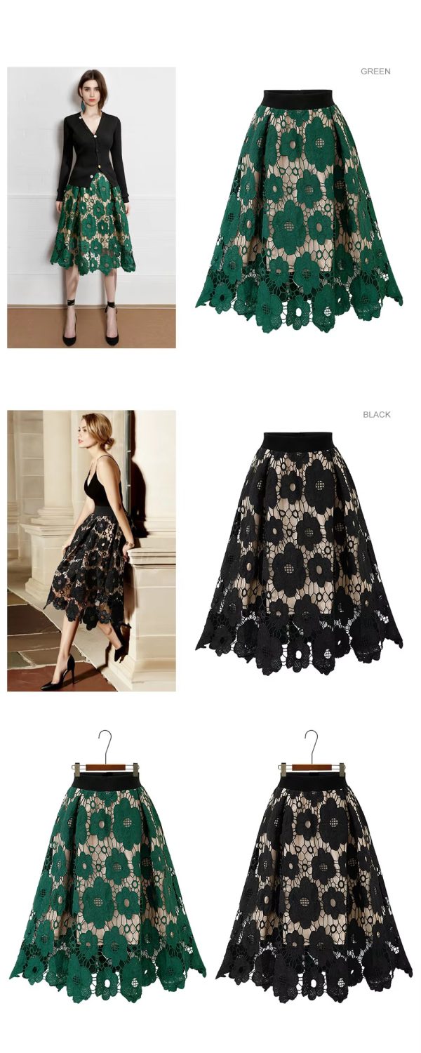 Elegant A-Line Hollow Out  Elastic Waist Boho Lace Skirt - Image 2