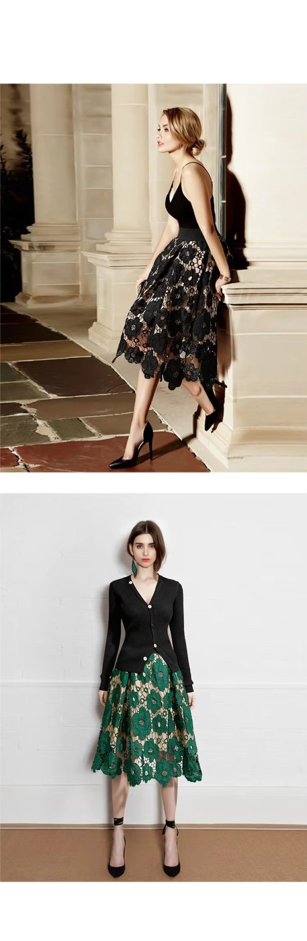 Elegant A-Line Hollow Out  Elastic Waist Boho Lace Skirt - Image 3