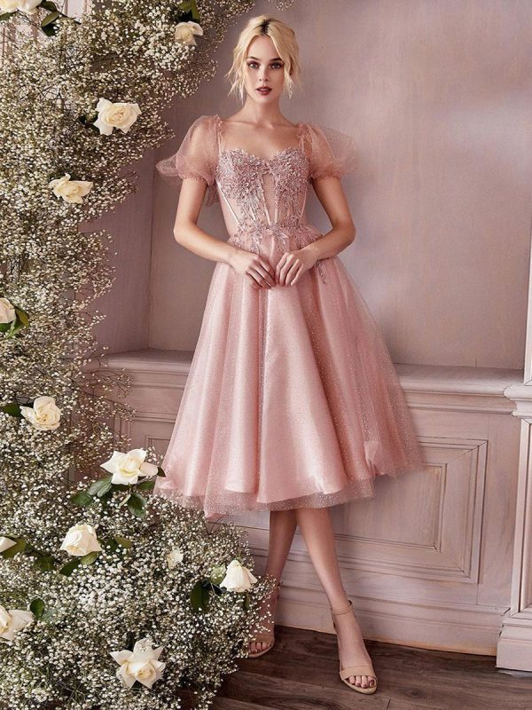Elegant A-Line Tea-Length Sweetheart Neck Lace Party Dresses