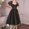 Elegant A-Line Tea-Length Sweetheart Neck Lace Party Dresses - Image 2