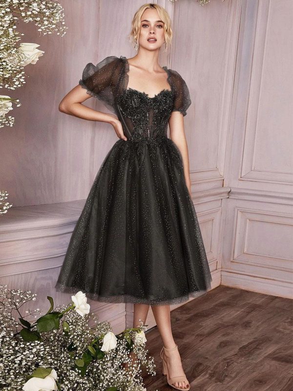 Elegant A-Line Tea-Length Sweetheart Neck Lace Party Dresses - Image 2