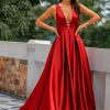 Elegant A-Line V-Neck Backless Fashion Satin Long Formal Dresses