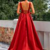 Elegant A-Line V-Neck Backless Fashion Satin Long Formal Dresses - Image 2