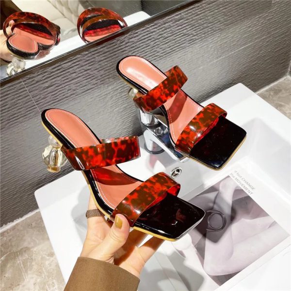 Elegant Crystal Strange Style Clear Heel Square Toe  Slides Shoes - Image 2