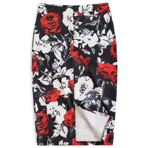 Elegant Flower Print  High Waist Slim Midi Pencil Skirt