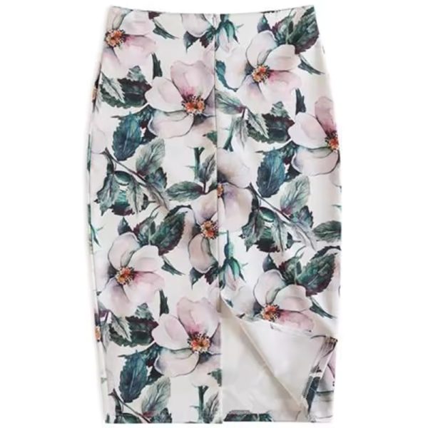 Elegant Flower Print  High Waist Slim Midi Pencil Skirt - Image 2