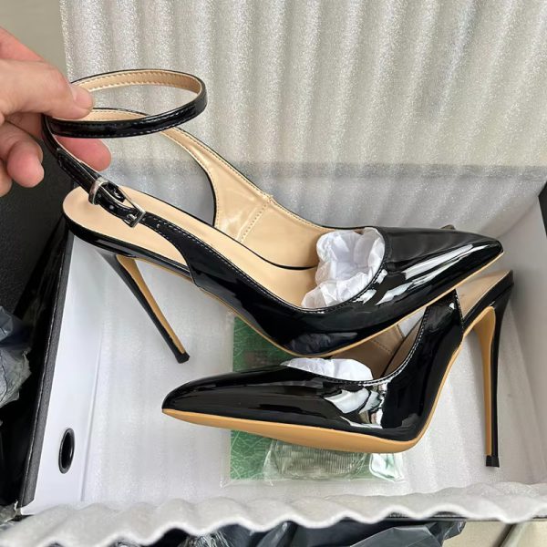 Elegant Leather Stiletto Pointed Toe Straps Cross Lace-up Thin Heel Pumps - Image 2