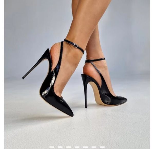 Elegant Leather Stiletto Pointed Toe Straps Cross Lace-up Thin Heel Pumps