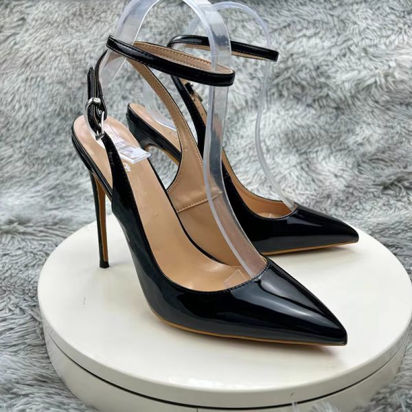 Elegant Leather Stiletto Pointed Toe Straps Cross Lace-up Thin Heel Pumps - Image 3