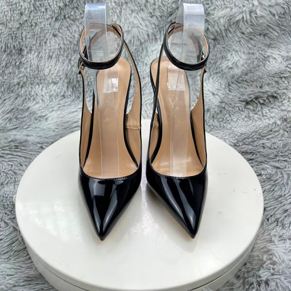 Elegant Leather Stiletto Pointed Toe Straps Cross Lace-up Thin Heel Pumps - Image 4