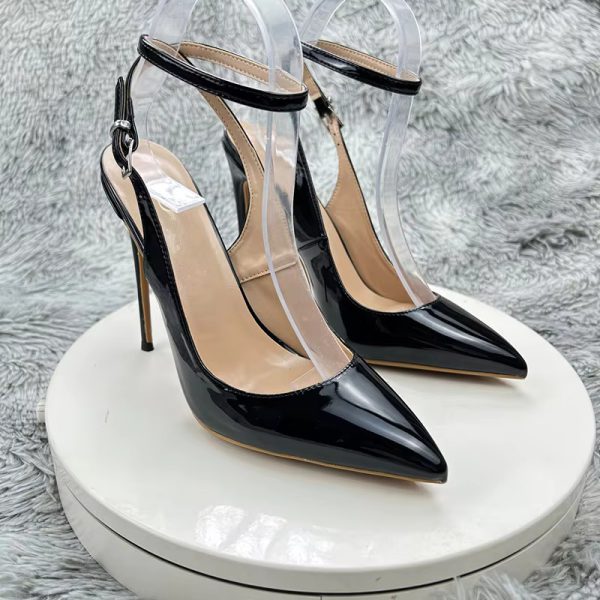 Elegant Leather Stiletto Pointed Toe Straps Cross Lace-up Thin Heel Pumps - Image 5
