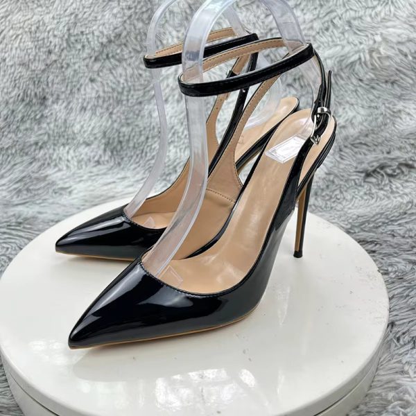 Elegant Leather Stiletto Pointed Toe Straps Cross Lace-up Thin Heel Pumps - Image 6