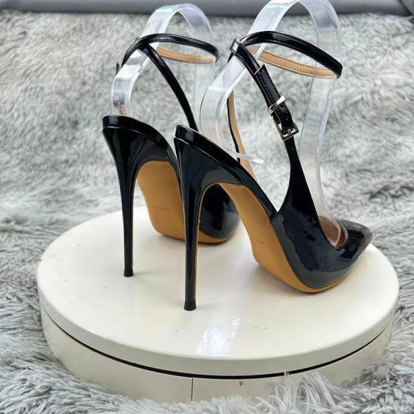 Elegant Leather Stiletto Pointed Toe Straps Cross Lace-up Thin Heel Pumps - Image 7