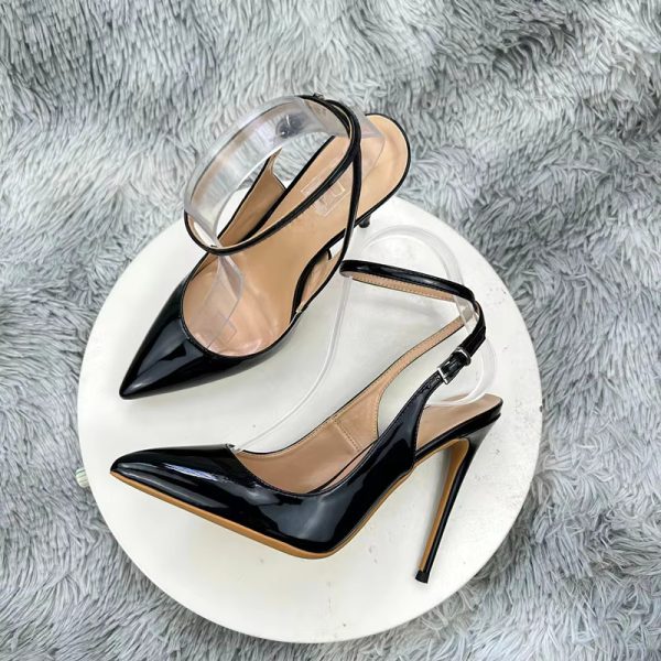Elegant Leather Stiletto Pointed Toe Straps Cross Lace-up Thin Heel Pumps - Image 8