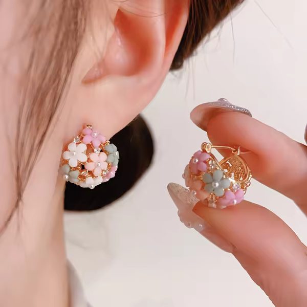 Elegant Pearl Flower Basket Fashionable Petal Flower Earrings
