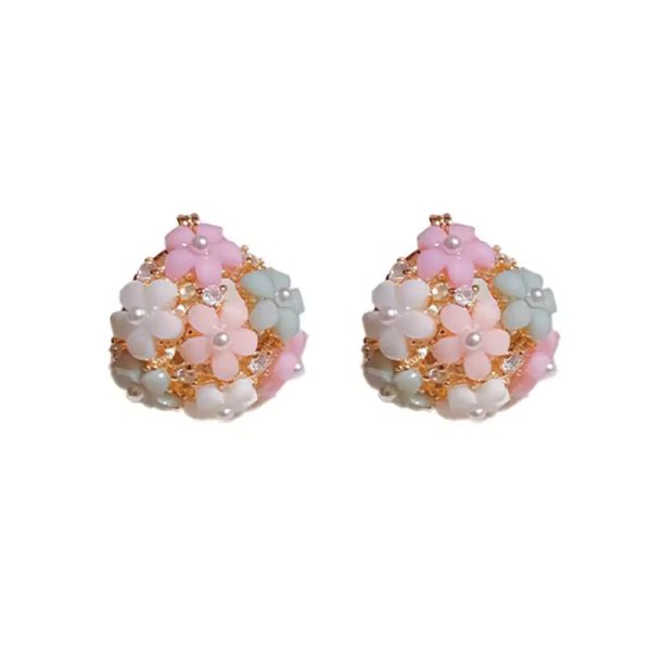Elegant Pearl Flower Basket Fashionable Petal Flower Earrings - Image 3
