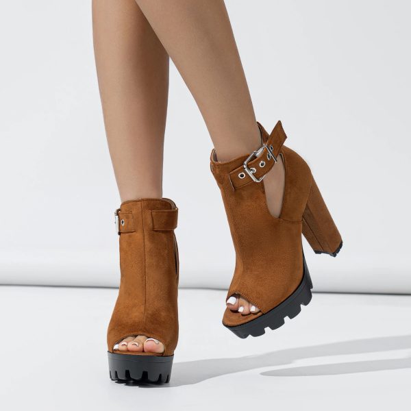 Elegant Punk Buckle strap Hollow Out Peep Toe High Heel Ankle Boots - Image 7