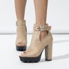 Elegant Punk Buckle strap Hollow Out Peep Toe High Heel Ankle Boots - Image 3