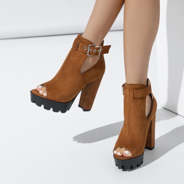Elegant Punk Buckle strap Hollow Out Peep Toe High Heel Ankle Boots - Image 8