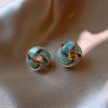 Elegant Round Stud Earrings with Drip Oil And Crystal Accents
