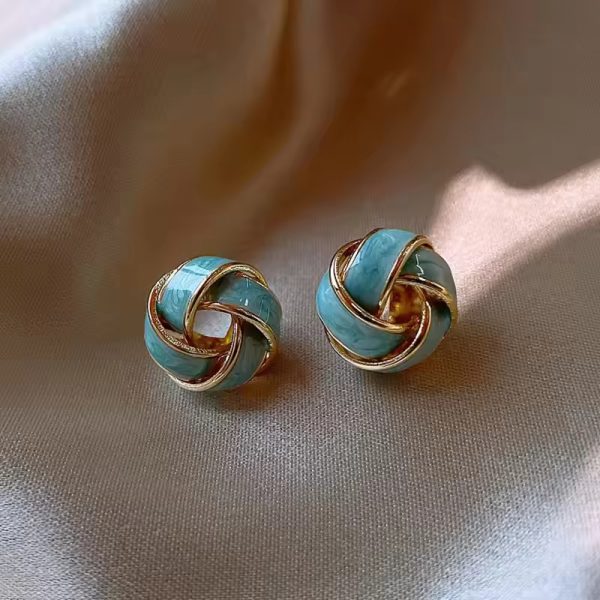 Elegant Round Stud Earrings with Drip Oil And Crystal Accents