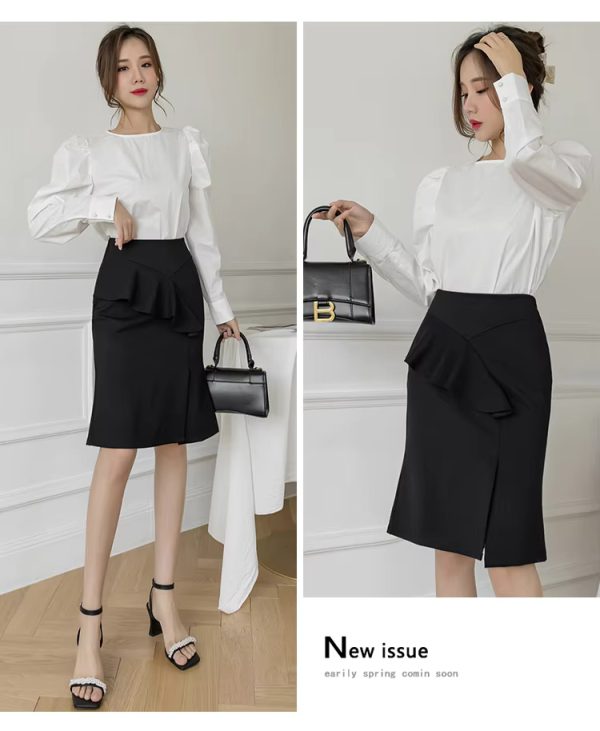 Elegant Ruffles Oversized High Wiast Pencil Korean Bodycon Midi Skirt - Image 12