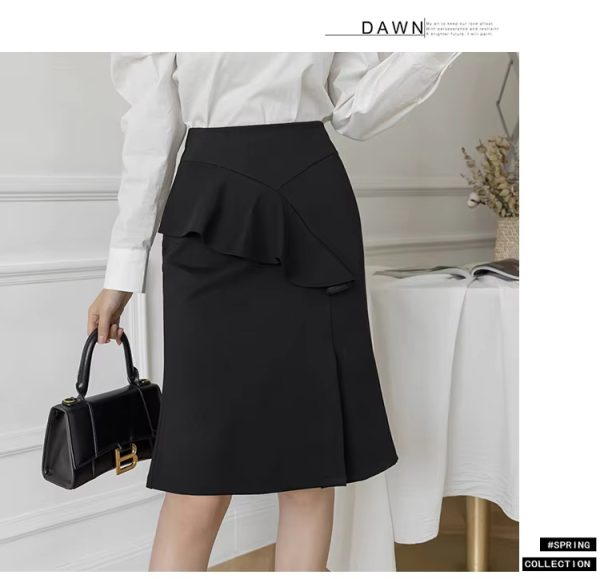Elegant Ruffles Oversized High Wiast Pencil Korean Bodycon Midi Skirt - Image 13