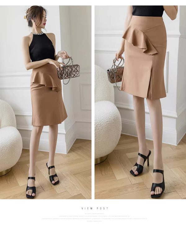 Elegant Ruffles Oversized High Wiast Pencil Korean Bodycon Midi Skirt - Image 14