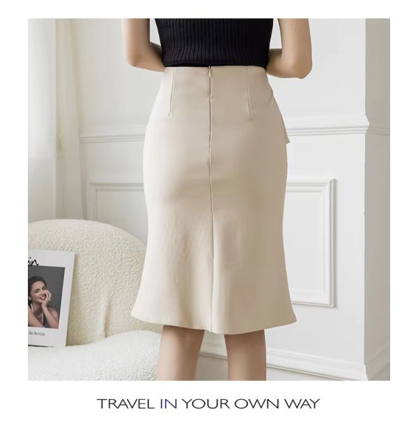 Elegant Ruffles Oversized High Wiast Pencil Korean Bodycon Midi Skirt - Image 15