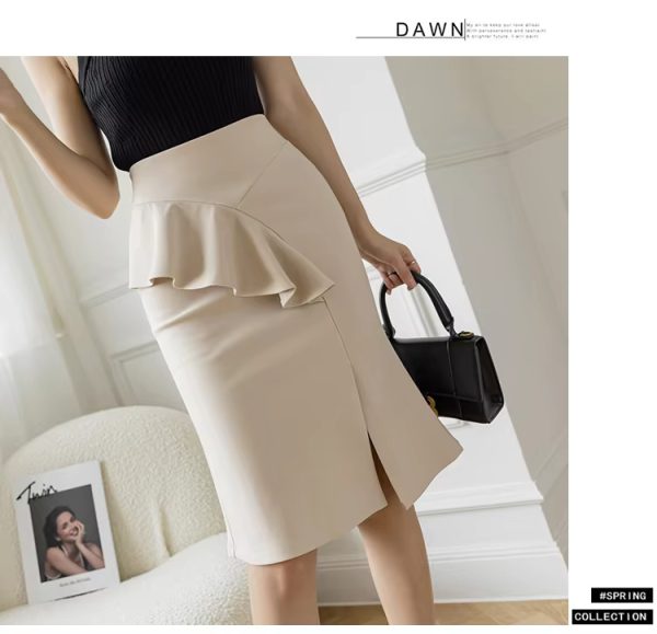 Elegant Ruffles Oversized High Wiast Pencil Korean Bodycon Midi Skirt - Image 17