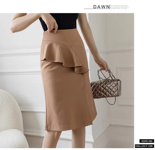 Elegant Ruffles Oversized High Wiast Pencil Korean Bodycon Midi Skirt - Image 5