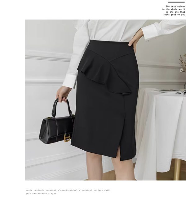 Elegant Ruffles Oversized High Wiast Pencil Korean Bodycon Midi Skirt - Image 7