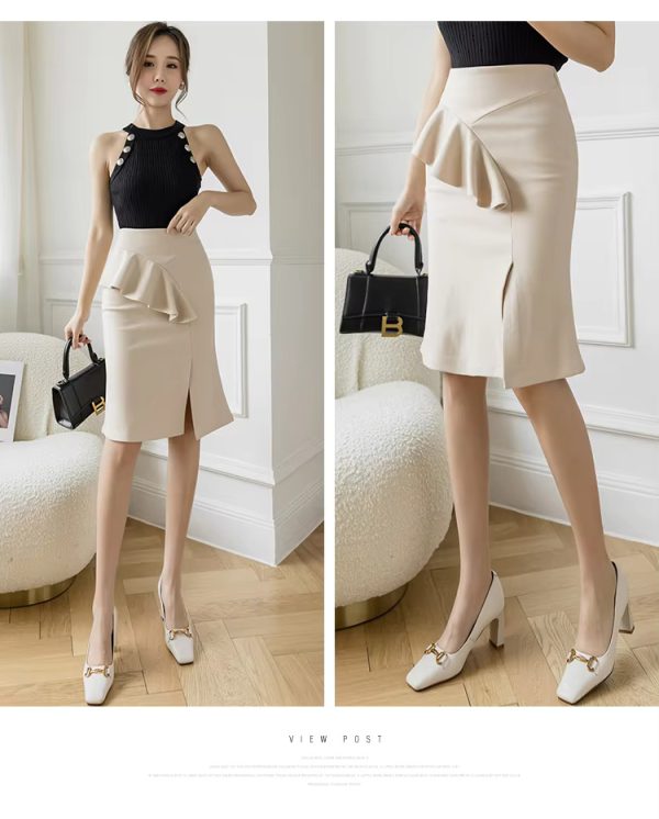 Elegant Ruffles Oversized High Wiast Pencil Korean Bodycon Midi Skirt - Image 8
