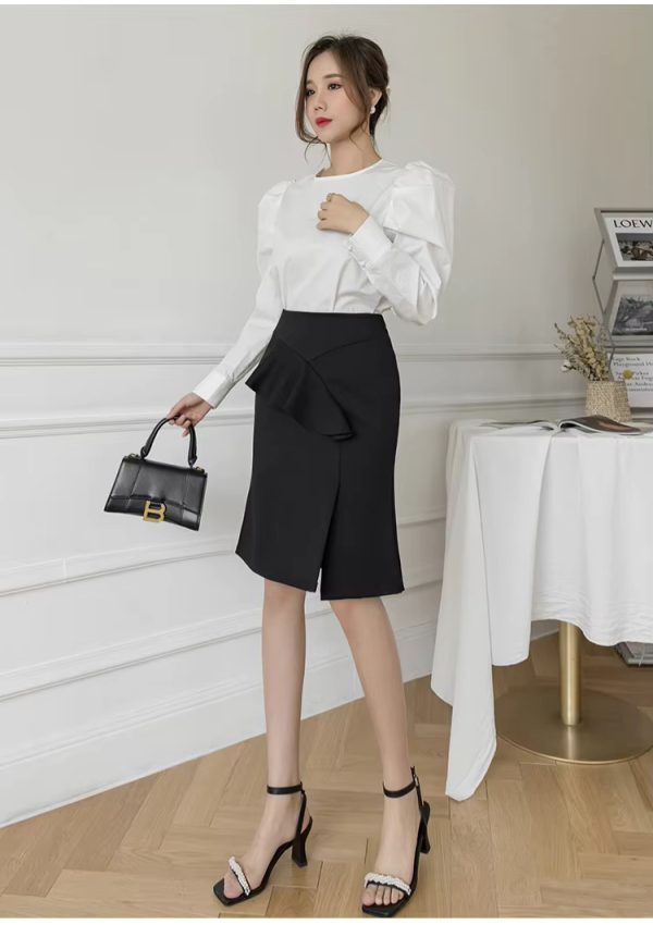 Elegant Ruffles Oversized High Wiast Pencil Korean Bodycon Midi Skirt