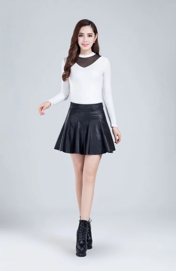 Genuine Real Leather Fashion Korean Style High Waist Mini Skirt - Image 8