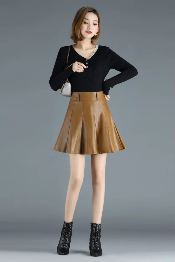 Genuine Real Leather Fashion Korean Style High Waist Mini Skirt - Image 11