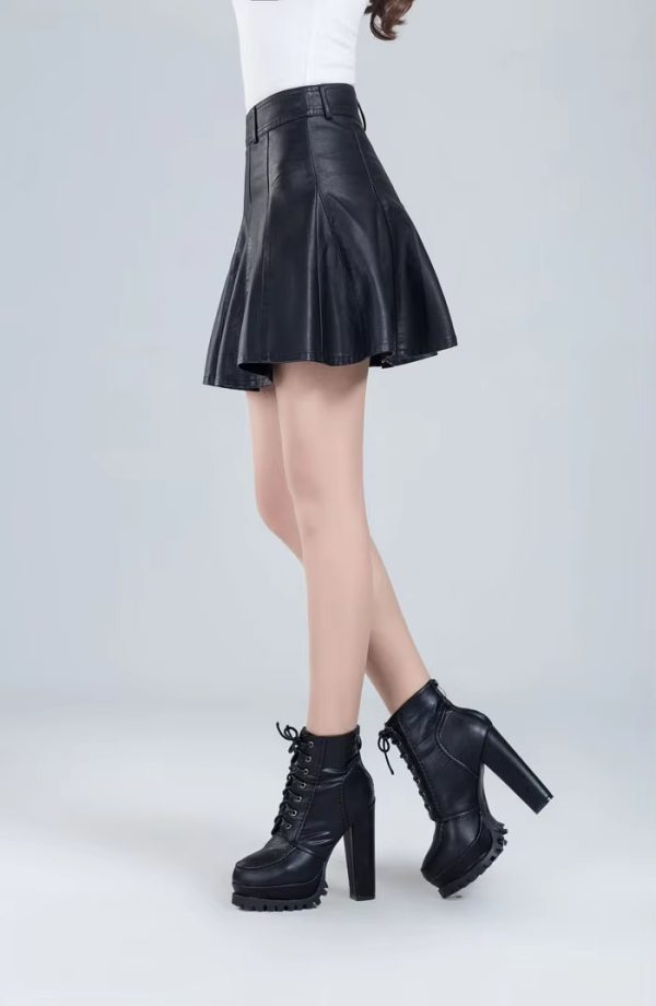 Genuine Real Leather Fashion Korean Style High Waist Mini Skirt - Image 5