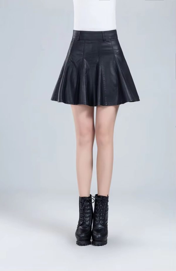Genuine Real Leather Fashion Korean Style High Waist Mini Skirt - Image 6