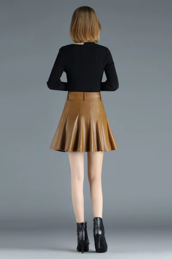 Genuine Real Leather Fashion Korean Style High Waist Mini Skirt - Image 10