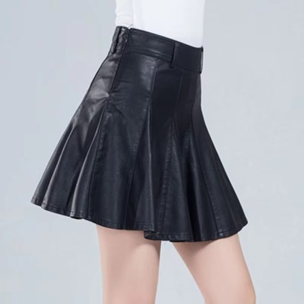 Genuine Real Leather Fashion Korean Style High Waist Mini Skirt - Image 7