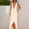 Halter Neck Fashion Deep V-Neck Maxi Party Slit Dress