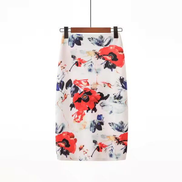 High Waist Elegant Print Slim Midi Pencil Bodycon Skirt - Image 3