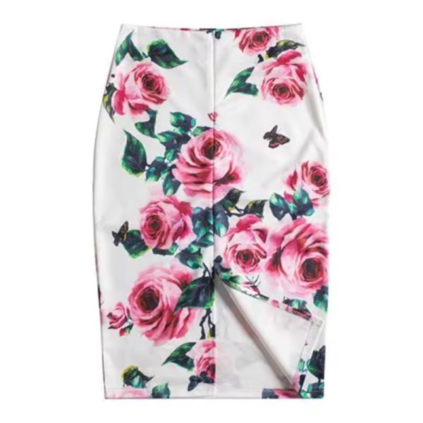 High Waist Elegant Print Slim Midi Pencil Bodycon Skirt